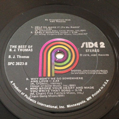 B.J. Thomas - The Best Of B.J. Thomas - LP