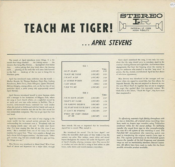 April Stevens - Teach Me Tiger! - LP