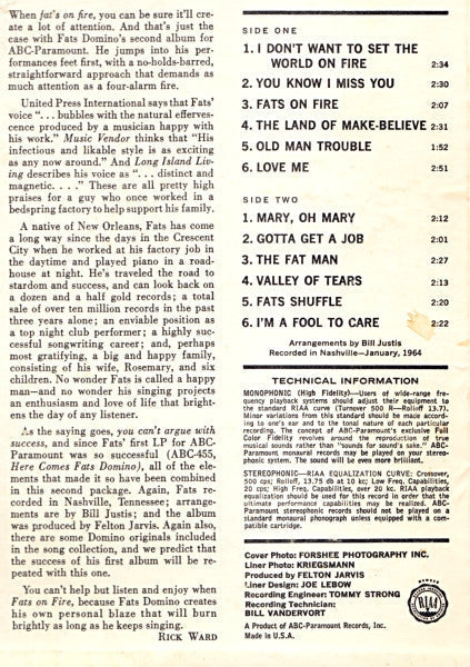 Fats Domino - Fats On Fire - LP