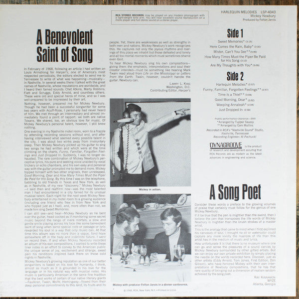 Mickey Newbury - Harlequin Melodies - LP