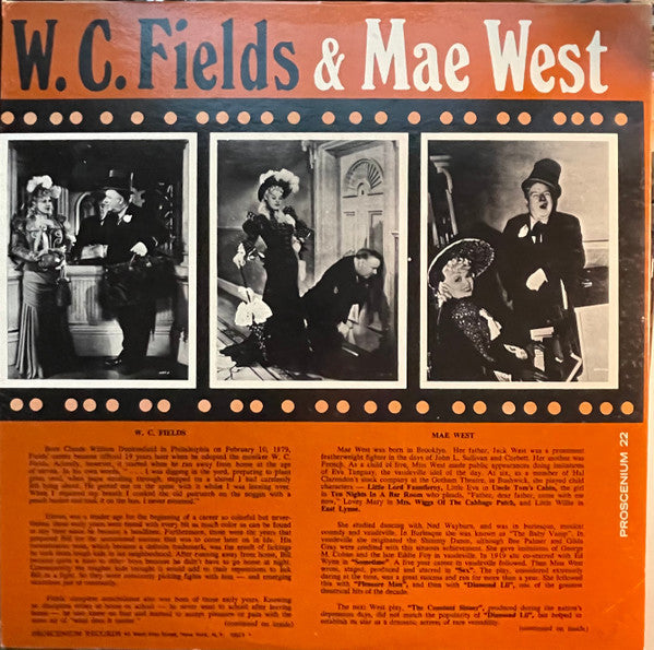 W.C. Fields & Mae West - W.C. Fields...His Only Recording The Temperance Lecture The Day I Drank A Glass Of Water Plus 8 Songs By Mae West - LP