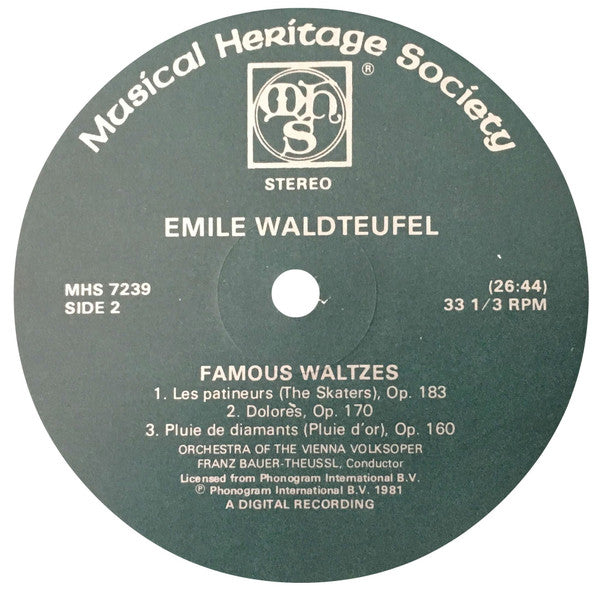 Emile Waldteufel*, Orchestra Of The Vienna Volksoper*, Franz Bauer-Theussl - Famous Waltzes (The Skaters, España, Estudiantina, And Others) - LP
