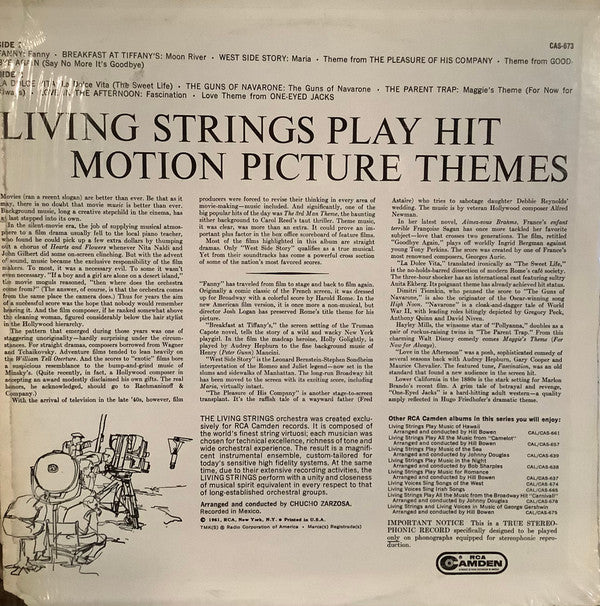 Living Strings - Play Hit Motion Picture Themes - LP