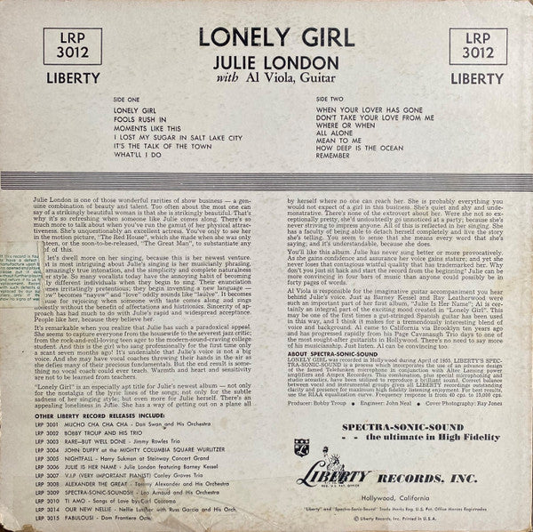 Julie London - Lonely Girl - LP