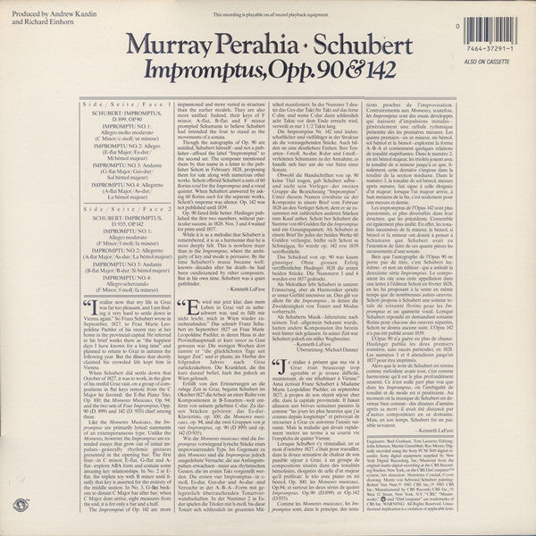 Murray Perahia ♦ Schubert* - Impromptus Opp. 90 & 142 - LP