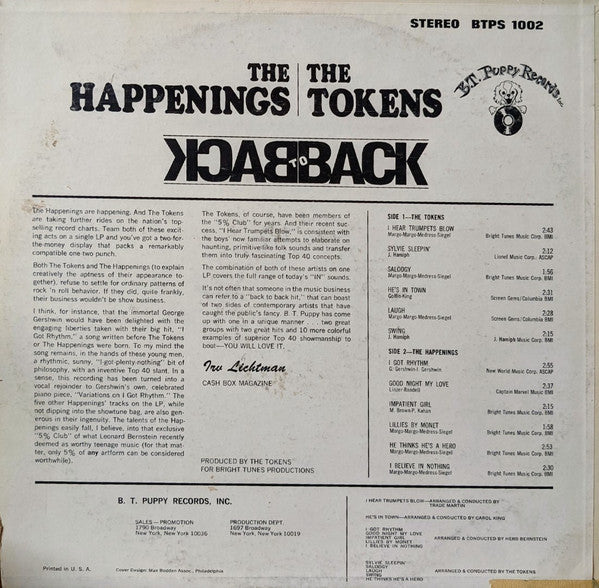 The Happenings / The Tokens - Back To Back - LP