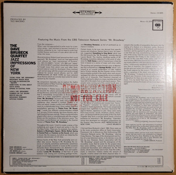 The Dave Brubeck Quartet - Jazz Impressions Of New York - LP