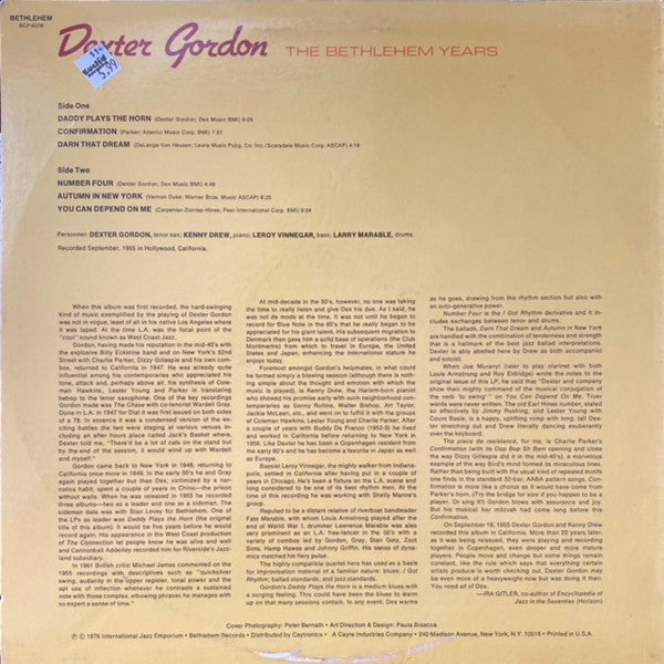 Dexter Gordon - The Bethlehem Years - LP