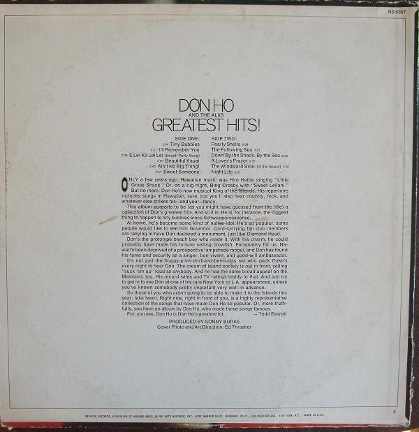 Don Ho And The Aliis - Don Ho's Greatest Hits - LP