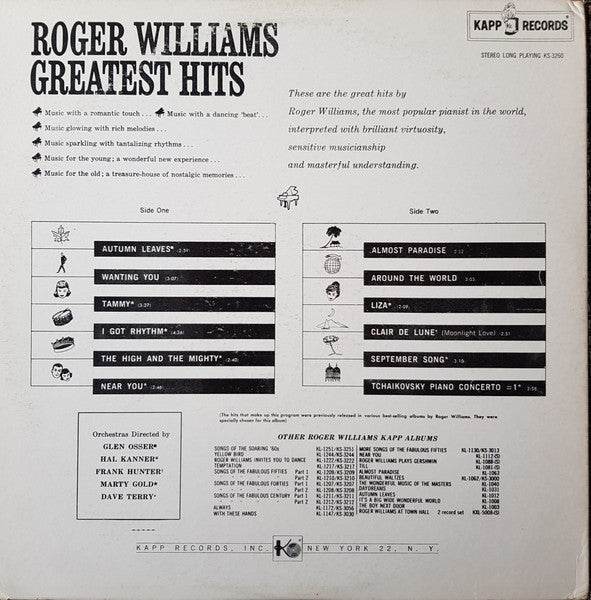 Roger Williams  - Greatest Hits - LP