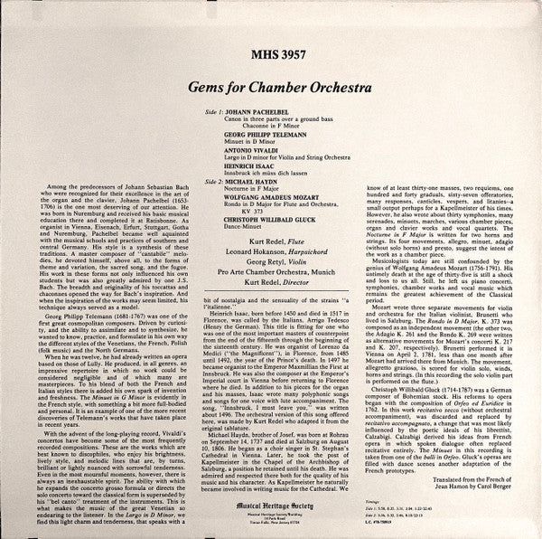 Pro Arte Chamber Orchestra Munich*, Kurt Redel - Gems for Chamber Orchestra - LP