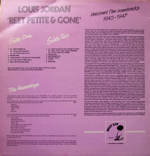 Louis Jordan - On Film - Reet Petite & Gone- Unissued Soundtracks 1945-1947 - LP