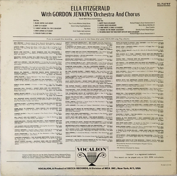 Ella Fitzgerald With Gordon Jenkins and his Orchestra and Chorus - Ella Fitzgerald With Gordon Jenkins' Orchestra And Chorus - LP