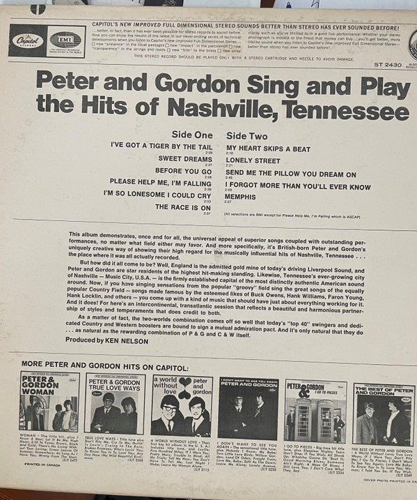 Peter & Gordon - Peter & Gordon Sing And Play The Hits Of Nashville, Tennessee - LP
