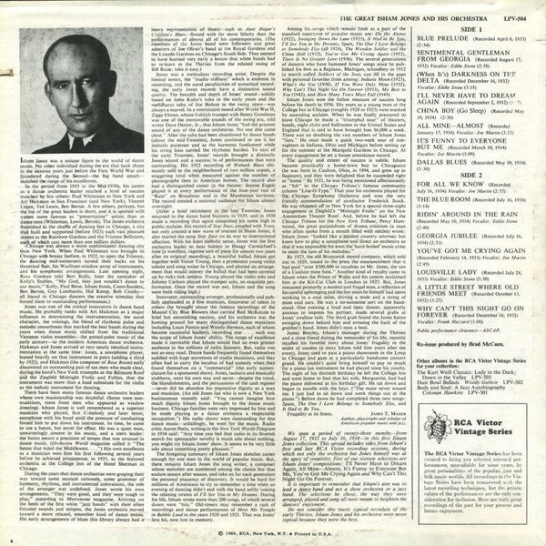 Isham Jones And His Orchestra* - The Great Isham Jones And His Orchestra - LP