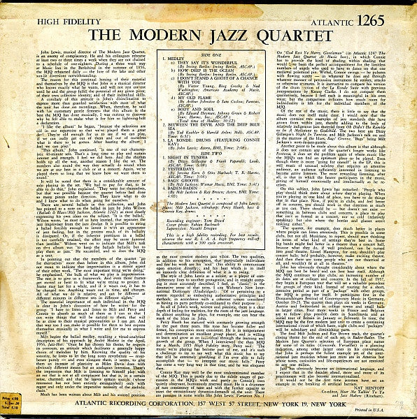 The Modern Jazz Quartet - The Modern Jazz Quartet - LP