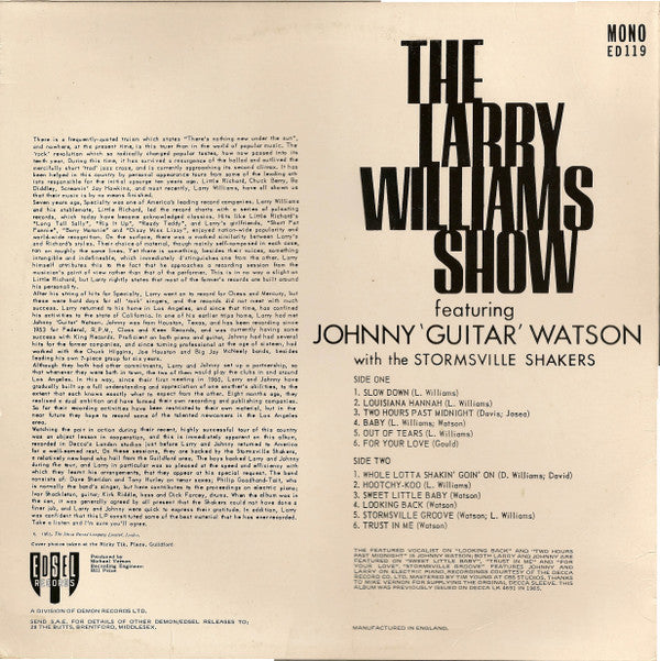 The Larry Williams Show Featuring Johnny 'Guitar' Watson* With The Stormsville Shakers - The Larry Williams Show Featuring Johnny 'Guitar' Watson With The Stormsville Shakers - LP