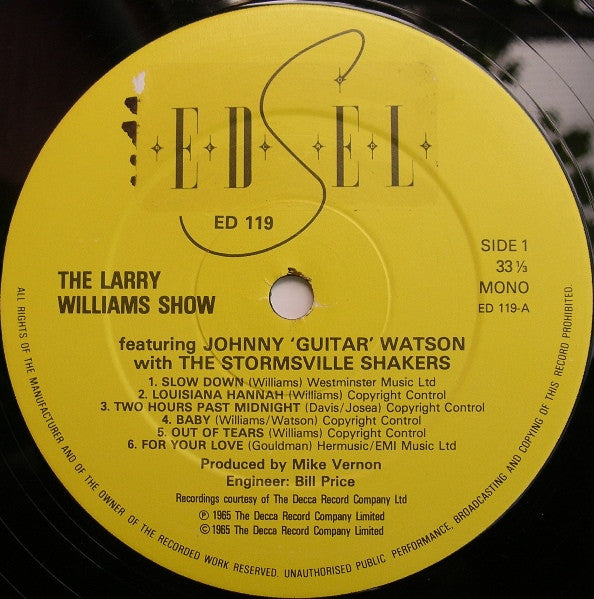The Larry Williams Show Featuring Johnny 'Guitar' Watson* With The Stormsville Shakers - The Larry Williams Show Featuring Johnny 'Guitar' Watson With The Stormsville Shakers - LP