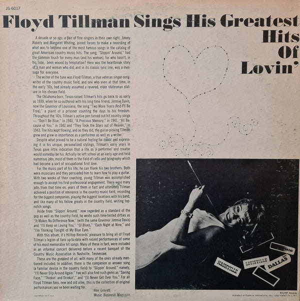 Floyd Tillman - Floyd Tillman Sings His Greatest Hits Of Lovin' - LP