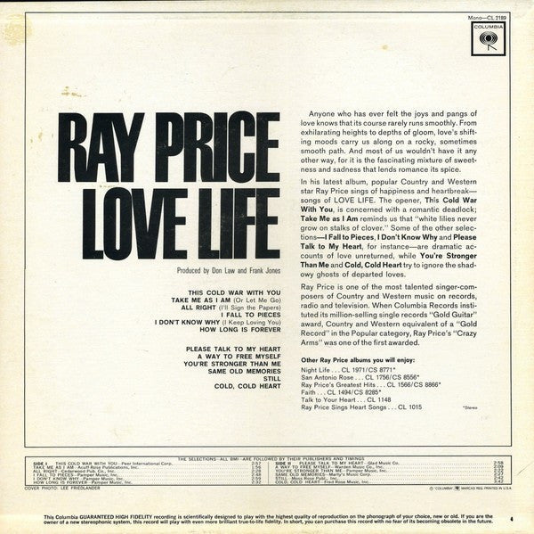 Ray Price - Love Life - LP