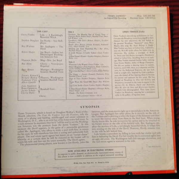 Gwen Verdon, Stephen Douglass, Ray Walston - Damn Yankees (An Original Cast Recording) - LP