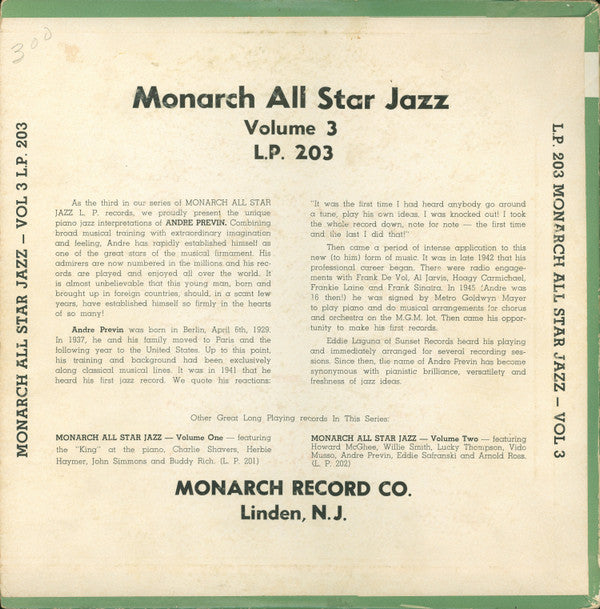 André Previn - Monarch All Star Jazz Volume 3 - LP
