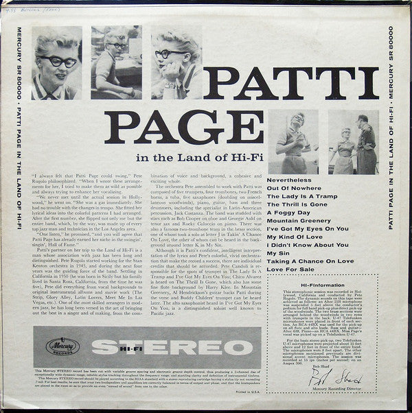Patti Page With Pete Rugolo And His Orchestra* - In The Land Of Hi-Fi - LP