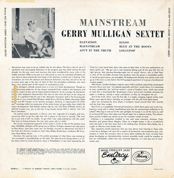 Gerry Mulligan And His Sextet - Mainstream Of Jazz