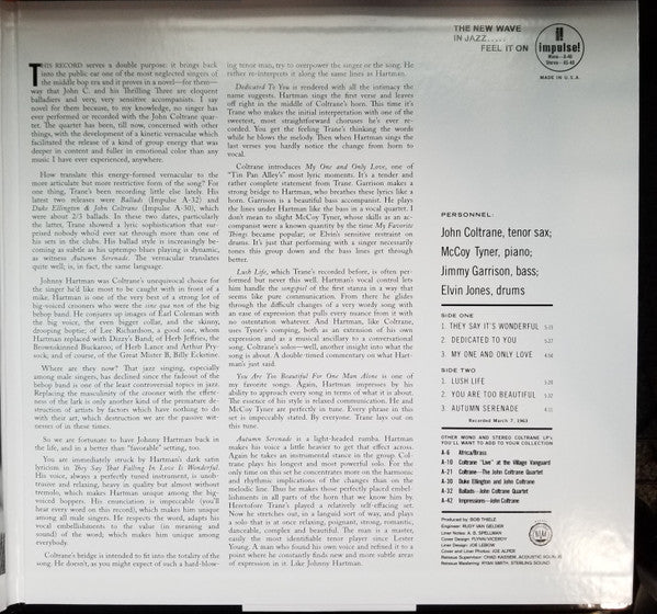 John Coltrane And Johnny Hartman - John Coltrane and Johnny Hartman - LP