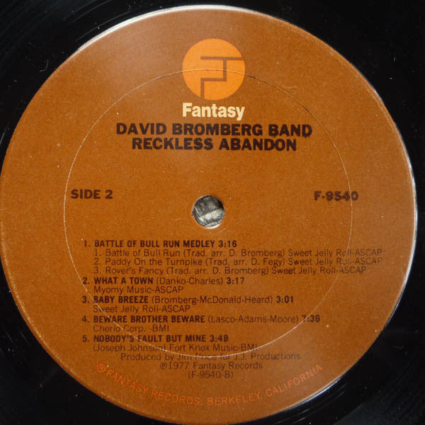 The David Bromberg Band* - Reckless Abandon - LP