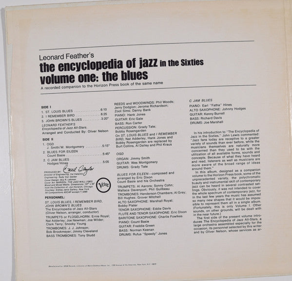 Various - Leonard Feather Encyclopedia Of Jazz In The '60's Volume One The Blues - LP