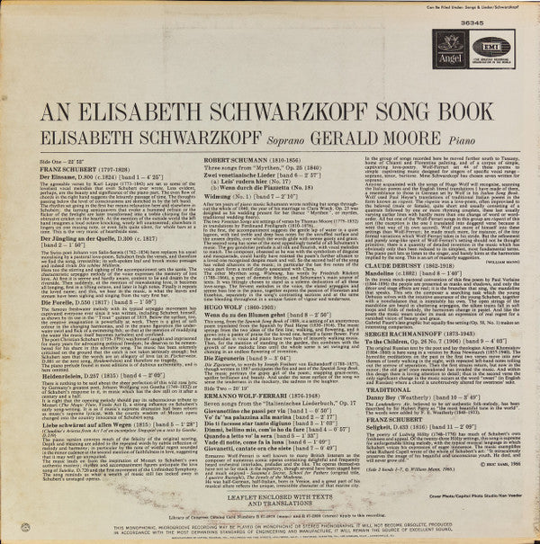 Elisabeth Schwarzkopf, Gerald Moore - An Elizabeth Schwarzkopf Song Book - LP