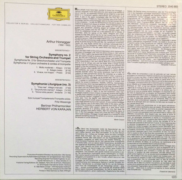 Arthur Honegger, Berliner Philharmoniker, Herbert von Karajan - Symphonie Liturgique / Symphony No. 2 - LP