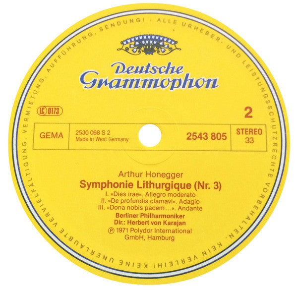 Arthur Honegger, Berliner Philharmoniker, Herbert von Karajan - Symphonie Liturgique / Symphony No. 2 - LP