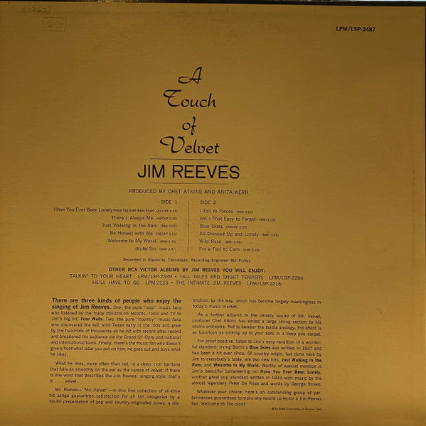 Jim Reeves - A Touch Of Velvet - LP