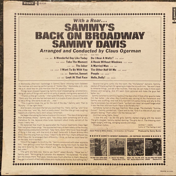 Sammy Davis Jr. - Sammy's Back On Broadway - LP
