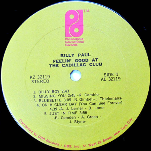 Billy Paul - Feelin' Good At The Cadillac Club - LP