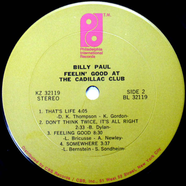Billy Paul - Feelin' Good At The Cadillac Club - LP