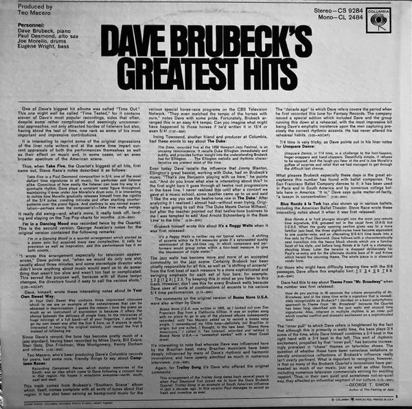 Dave Brubeck - Dave Brubeck's Greatest Hits - LP