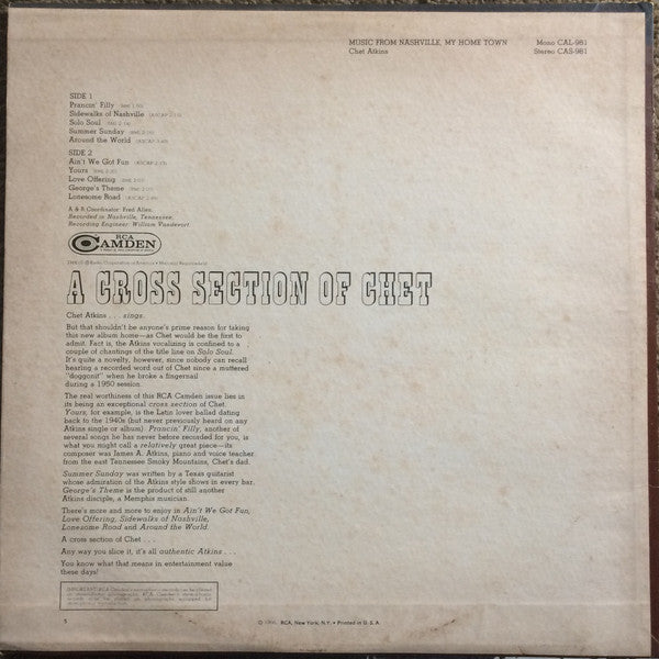 Chet Atkins - Music From Nashville My Home Town - LP