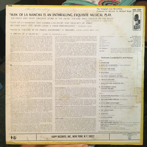 Original Cast*, Richard Kiley, Joan Diener, Irving Jacobson, Robert Rounseville, Ray Middleton - Man Of La Mancha - LP