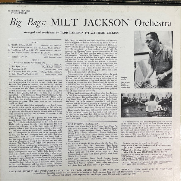 Milt Jackson Orchestra - Big Bags - LP