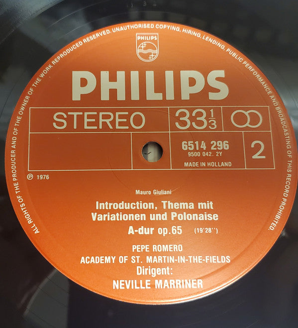 Mauro Giuliani — Pepe Romero - Academy Of St. Martin-In-The-Fields* - Neville Marriner* - Guitar Concerto In A, Introduction Variations & Polonaise - LP