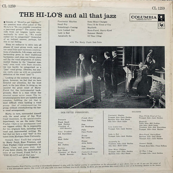 The Hi-Lo's With The Marty Paich Dek-Tette - The Hi-Lo's And All That Jazz - LP