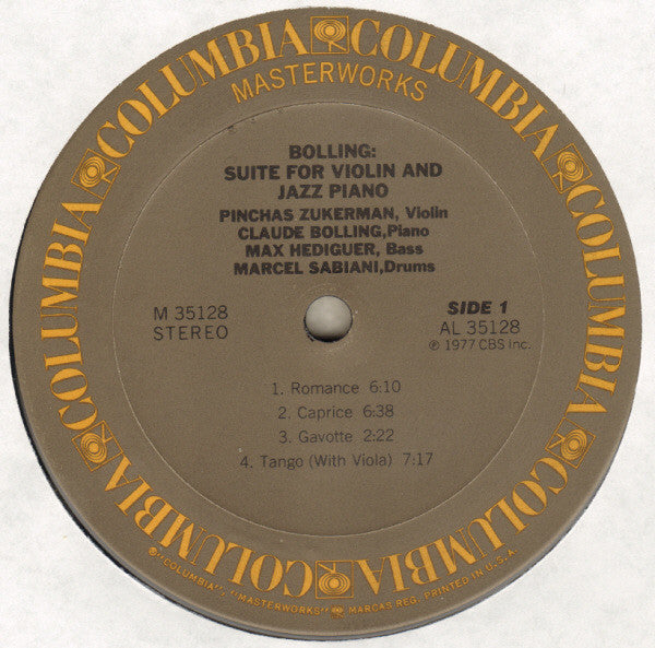 Pinchas Zukerman / Claude Bolling - Suite For Violin And Jazz Piano