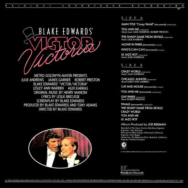 Henry Mancini & His Orchestra* - Blake Edwards' Victor/Victoria - LP