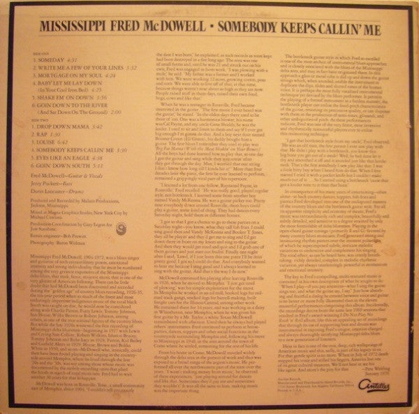 Mississippi Fred McDowell* - Somebody Keeps Callin' Me - LP