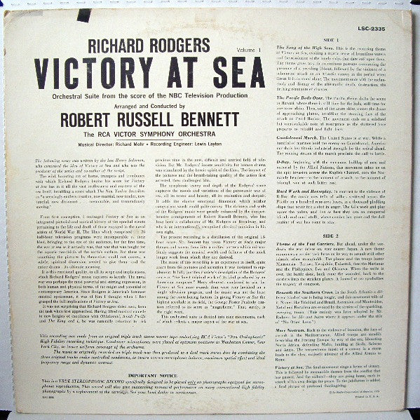Richard Rodgers / Robert Russell Bennett / RCA Victor Symphony Orchestra - Victory At Sea Volume 1 - LP