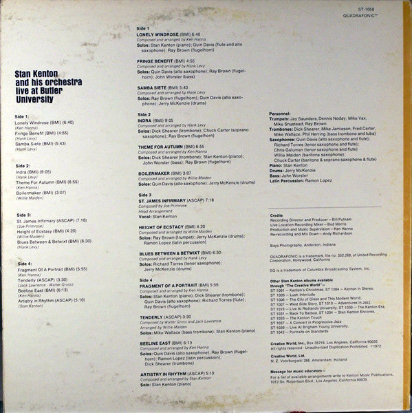 Stan Kenton And His Orchestra - Live At Butler University - LP