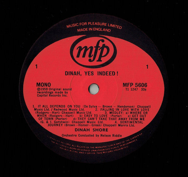Dinah Shore - Dinah, Yes Indeed! - LP
